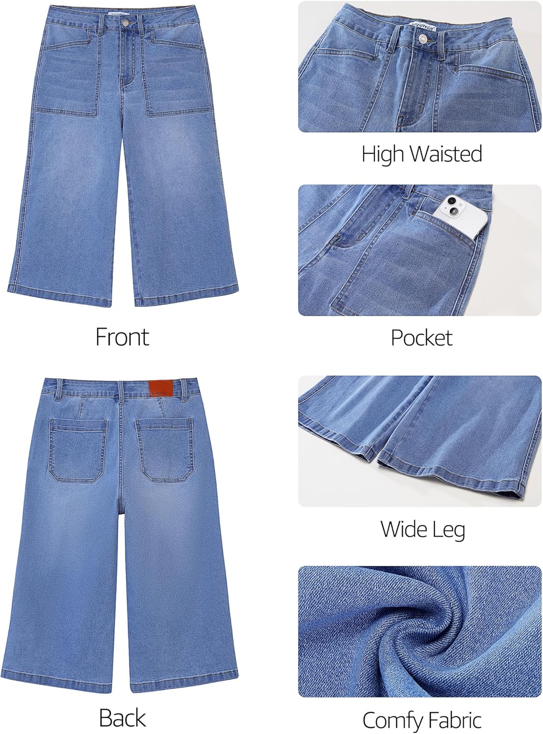 luvamia Capri Jeans for Women Wide Leg Trendy High Waisted Casual Summer Stretchy Denim Culottes Capri Pants with Pocket - Image 5