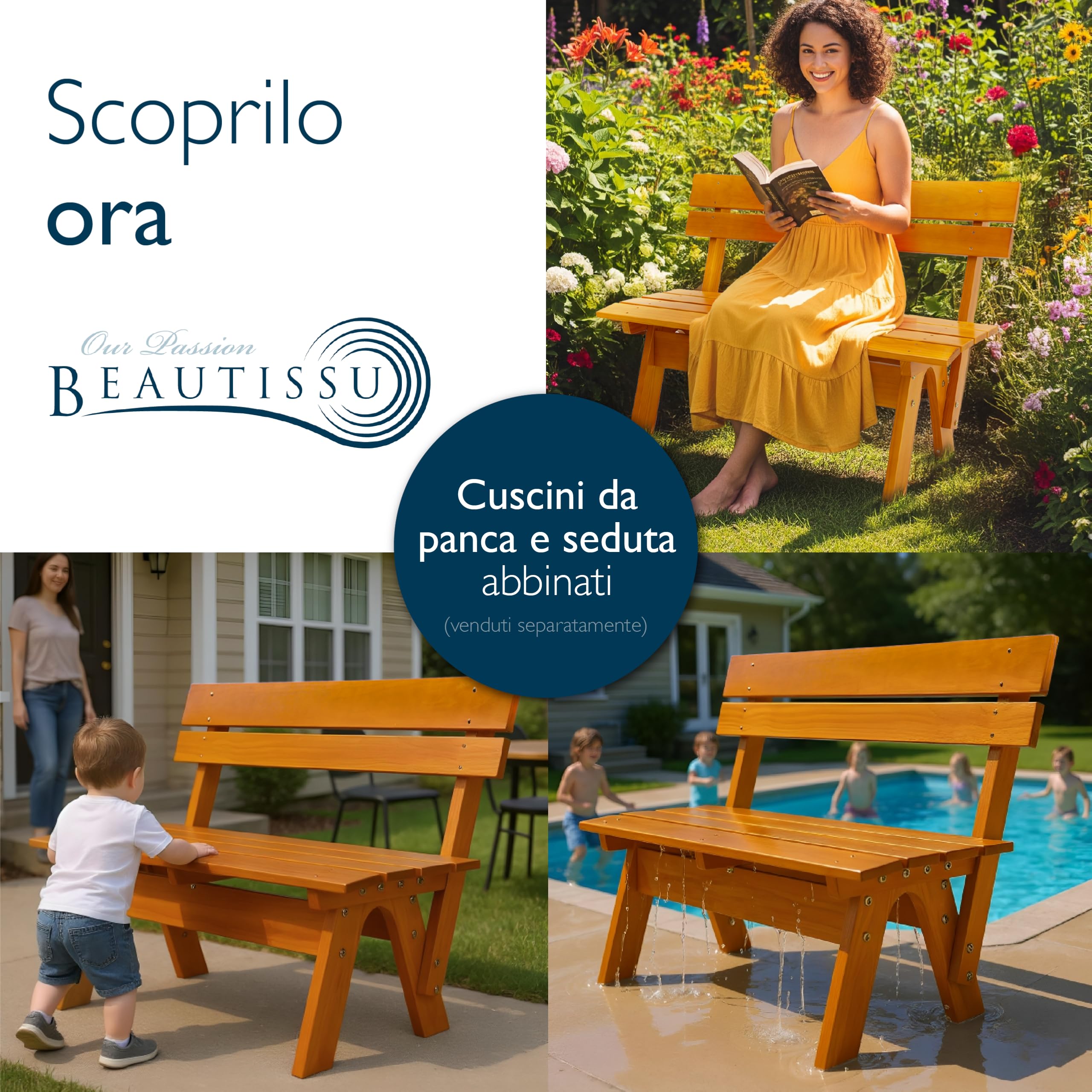 Beautissu Panca Panchina da Giardino in Legno Massiccio Resistente alle Intemperie 2 Posti a Sedere 120 cm – Panchine Panchina da Esterno all'aperto Durevole Robusta per Balcone Terrazza – GR