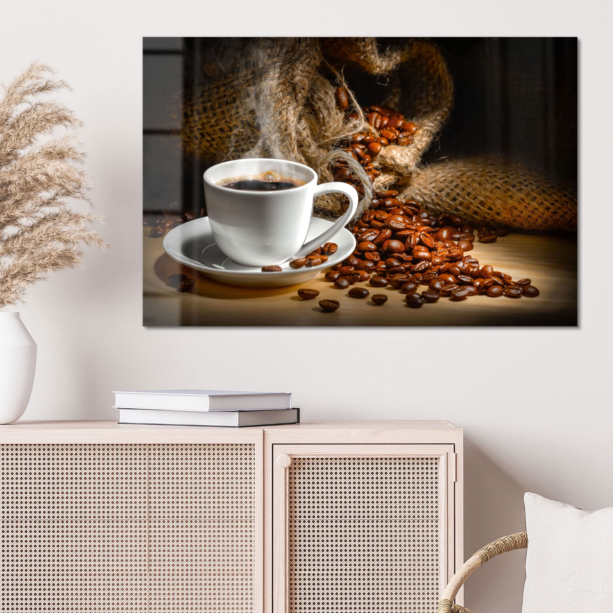 DEQORI Obraz na szkle prawdziwe szkło | motyw obrazkowa przyjemność picia kawy | poziomo jednoczęściowy 90 x 60 cm | piękna dekoracja | obraz ścienny do salonu, sypialni, korytarza i kuchni | nowoczesna dekoracja ścienna