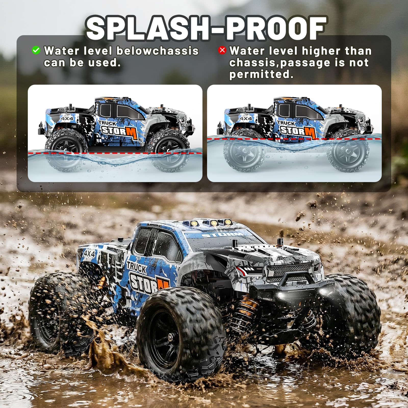 Coche radiocontrol 4x4 Todoterreno 1:18, Coche teledirigido RC 2.4GHz proporcional, 2 baterías 7,4V 1300mAh, transmisión metálica, para Mayores de 8 años y Adultos Principiantes