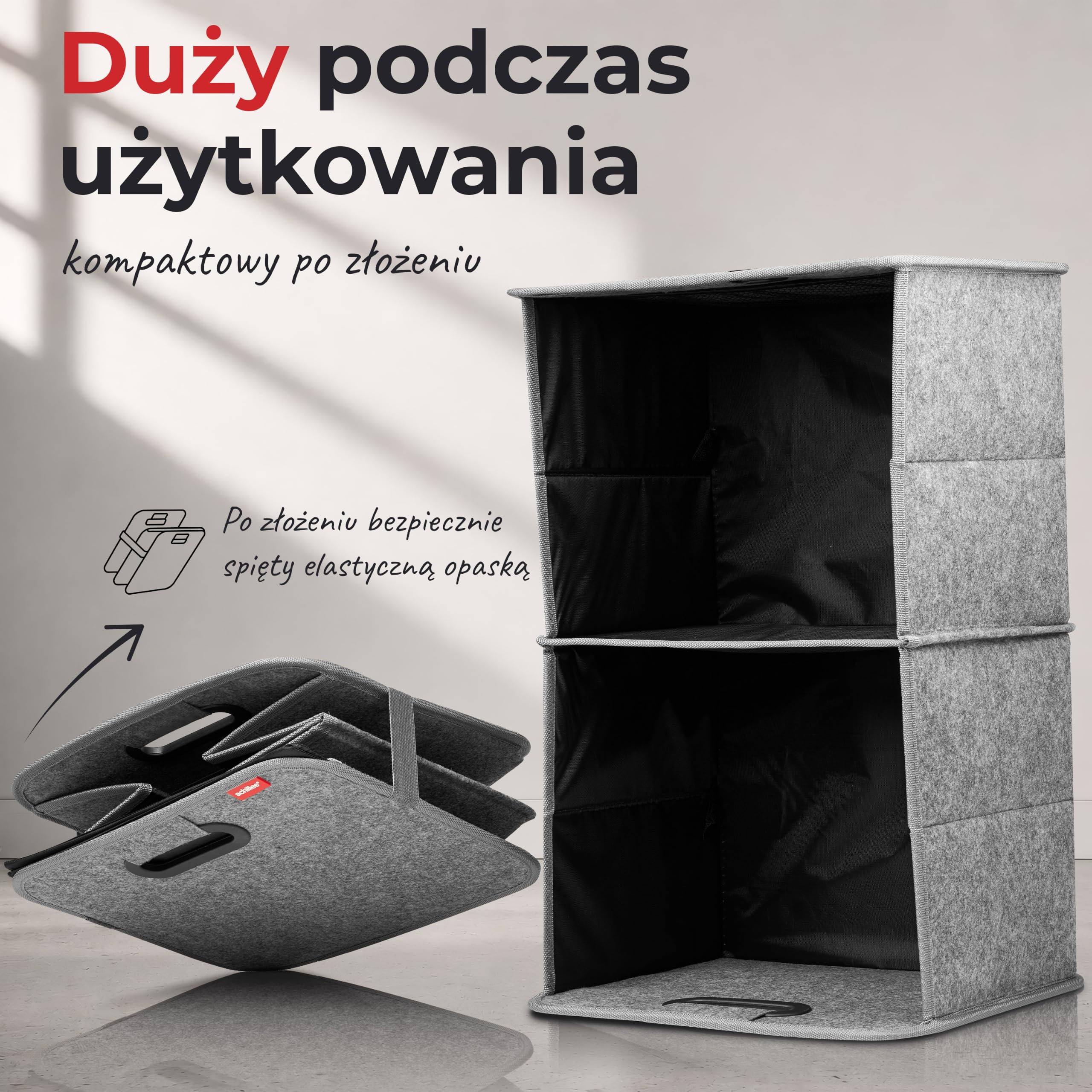 achilles samochodowa składana torba XL, filcowa torba do bagażnika z dużą ilością miejsca do przechowywania, duża filcowa torba na zakupy, filcowe pudełko do przechowywania uporządkowanych rzeczy,