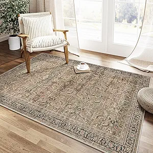 4x6 Washable Area Rug Brown Vintage Distressed Entryway Kitchen Non Slip Low Pile Throw Rug Living Room Bedroom Indoor Doormat Soft Carpet for Entrance Dining Room Office Bathroom