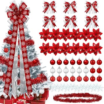 Liliful 63 Pcs Red Christmas Tree Ornaments Decorations Set