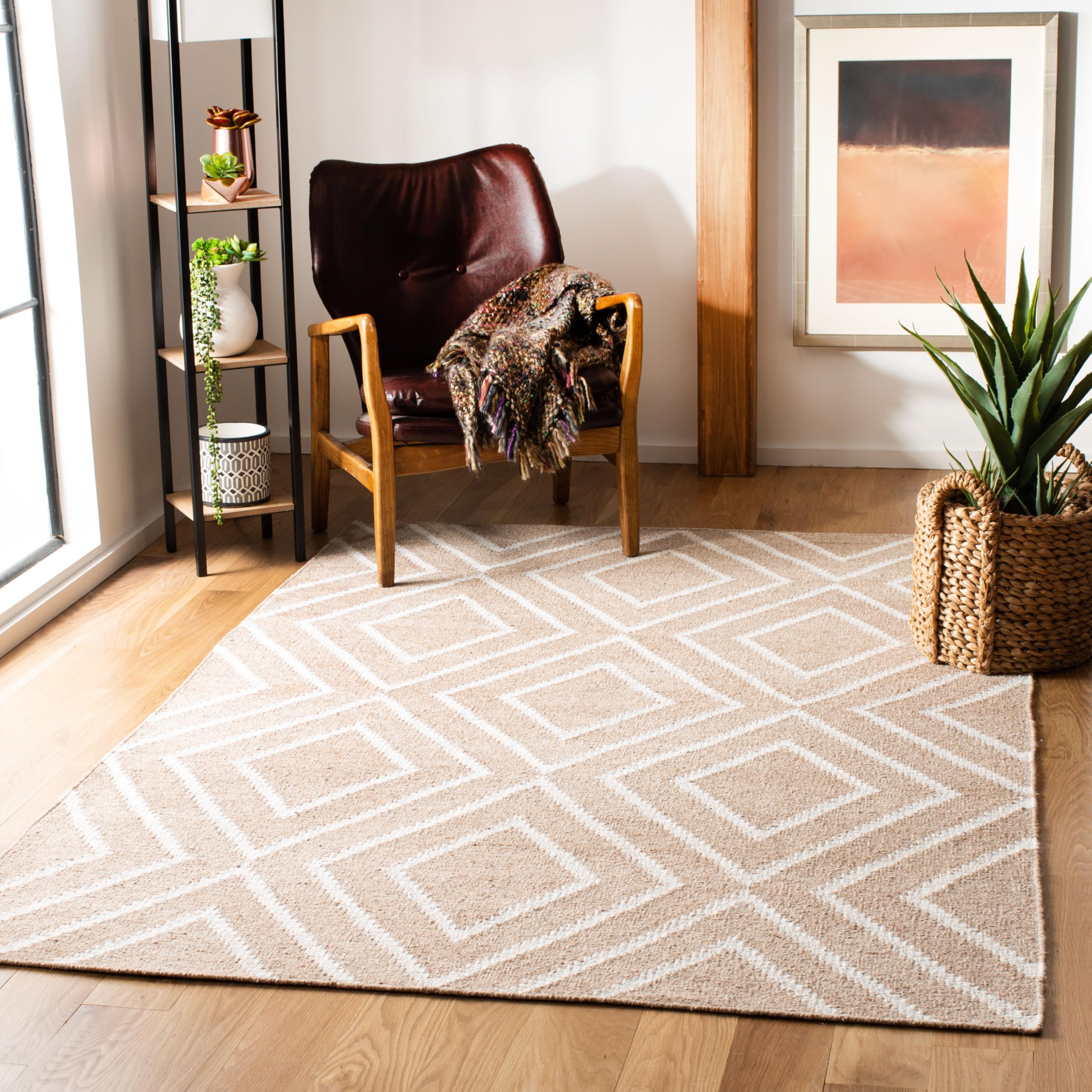 Tapis géométrique SAFAVIEH beige et ivoire 152x244 cm pour salon moderne