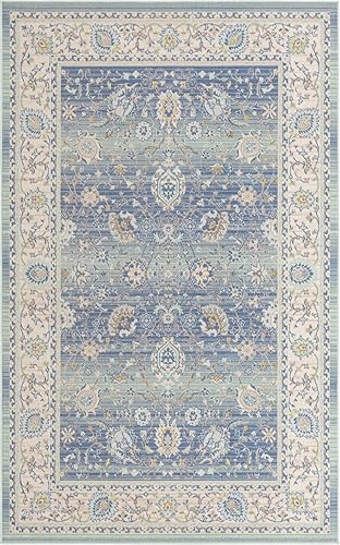 Miniatura 3 de Unique Loom Whitney Collection - Alfombra tradicional con borde rectangular (4 pies x 6 pies, color azul francés)