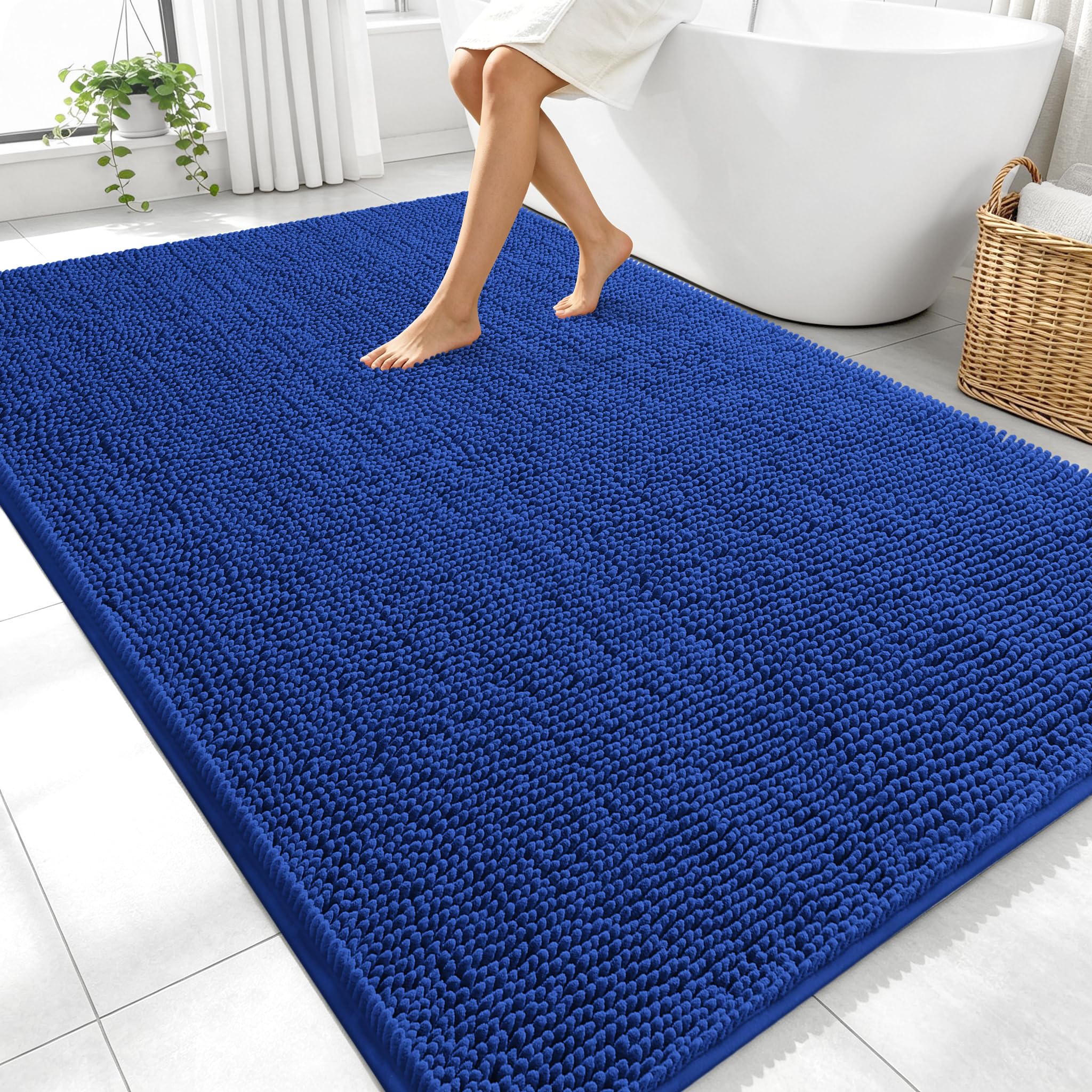 OLANLY Large Bathroom Rugs 70x46, Extra Soft Absorbent Chenille Bath Rugs | Royal Blue, Quick-Drying Rubber Backing, Machine Washable Bath Mat for Bathroom Floor, Tub and Shower, Home Decor Accessories