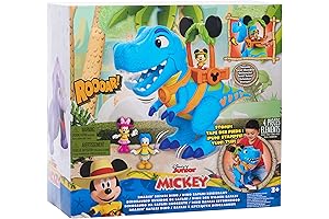 Disney Junior Mickey Mouse Funhouse Roarin' Safari Dino, 4-piece Figures and Playset, Dinosaur