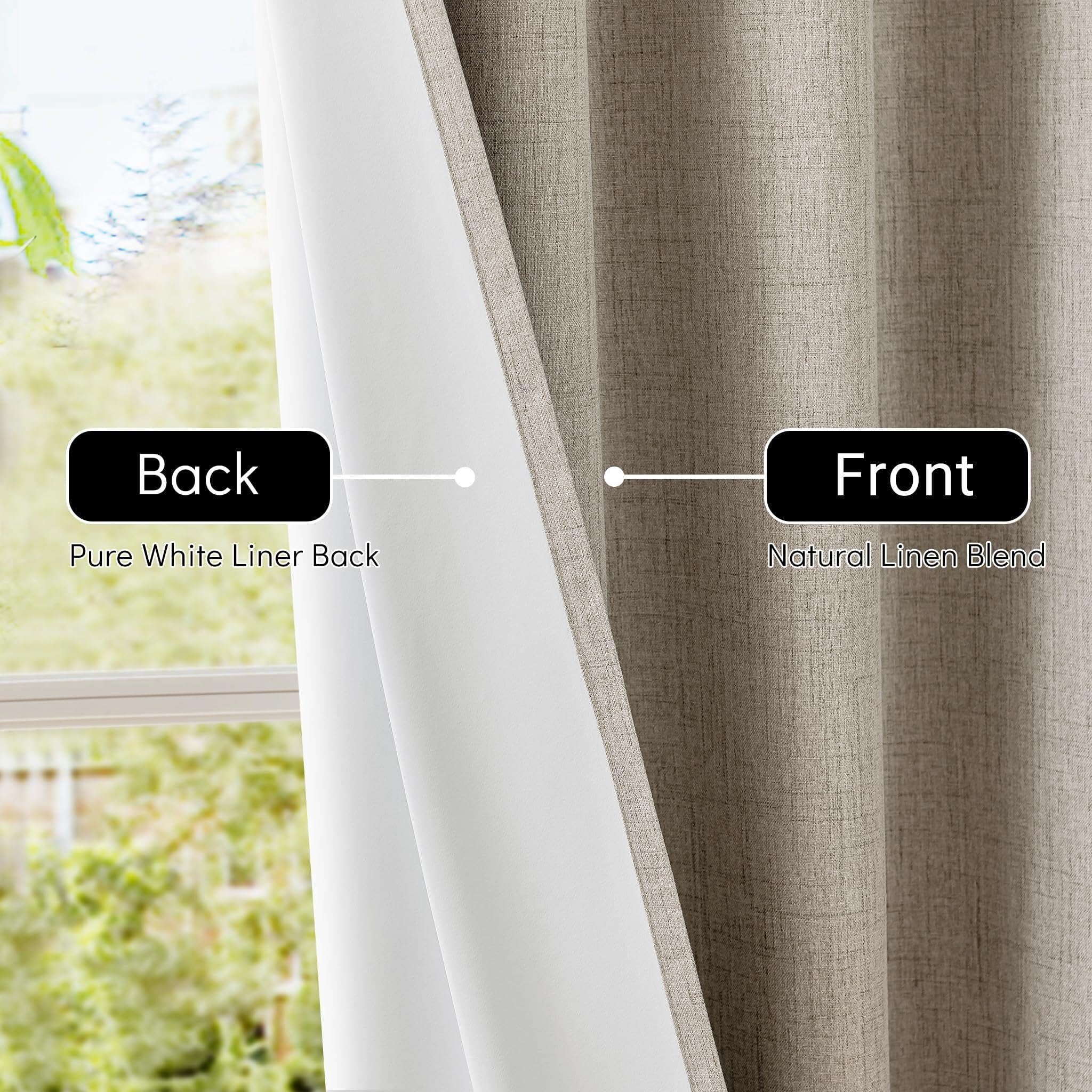 Leinenvorhänge for den Raum, Verdunkelungsvorhang, vollständiger, Sichtschutz mit Ösen Oben, thermisches Fensterpaneel(Natural Linen,52" W x 120" L (Pack of 2))