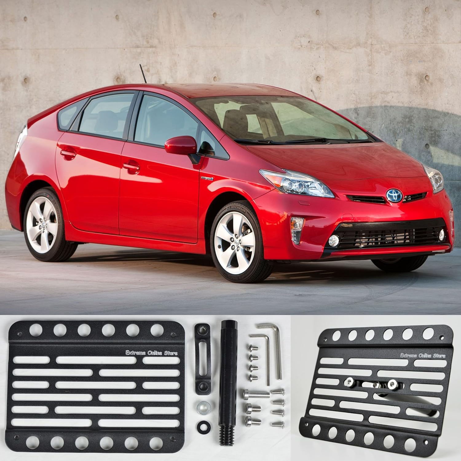 for 2010-2015 Toyota Prius (Gen. 3) - Front Bumper Tow Hook License Plate RELOCATOR Kit Relocation Bracket Adaptor Mount Holder