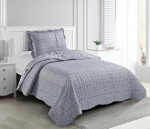 Miniatura 78 de Brilliant Sunshine Juego de edredón de 3 piezas con 2 fundas de almohada, colcha reversible suave y ligera, para todas las estaciones, Gris