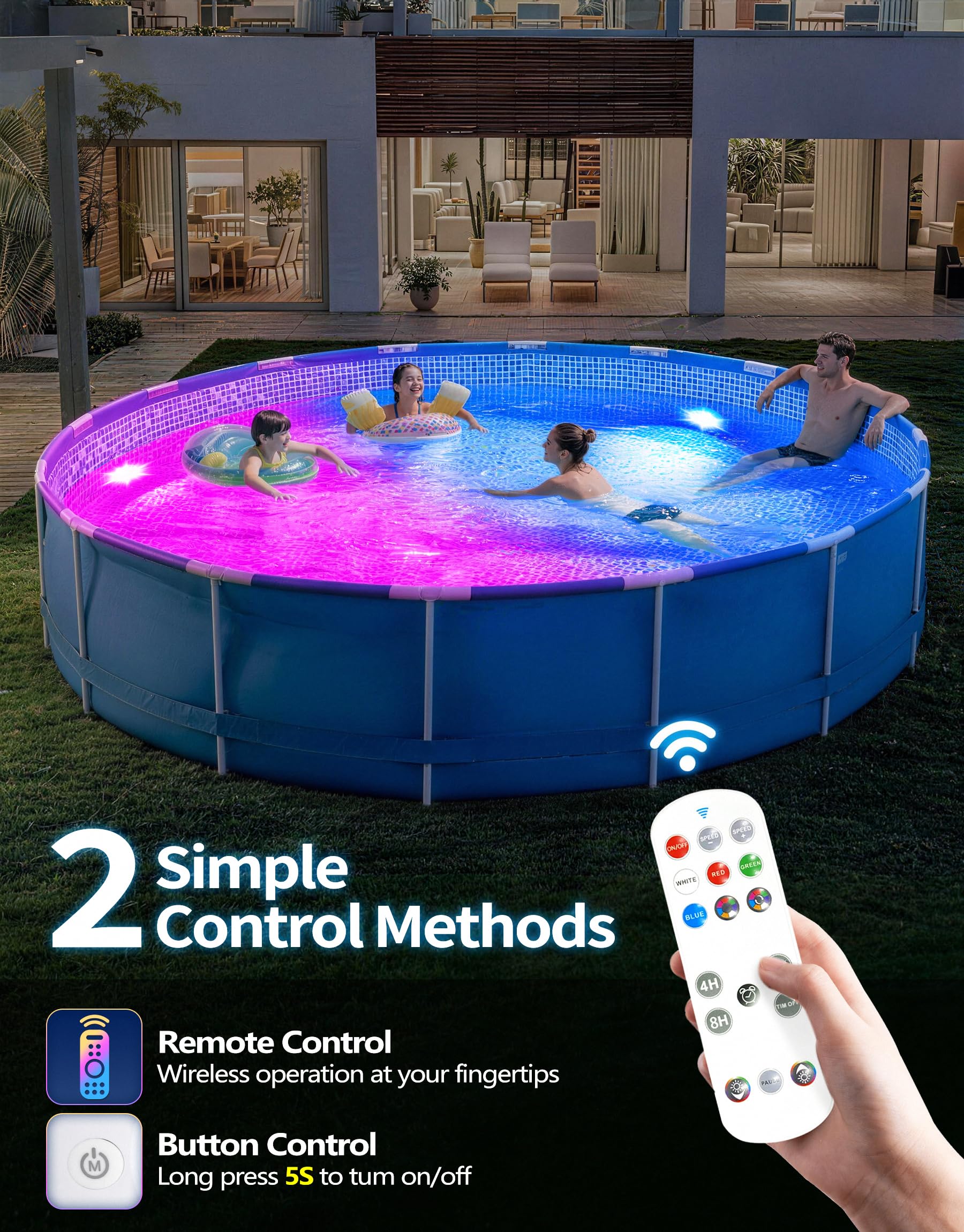 PoolLeader Poolbeleuchtung Unterwasser mit Fernbedienung, Farbwechselnde Whirlpool Lichter Unterwasser, Schwimmende Poolbeleuchtung mit Magnet/Saugnäpfe/Eisenplatte, Badewanne licht für Spa - 2 Stück