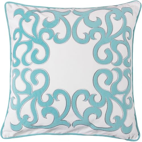 Homey COZY Funda de almohada de terciopelo turquesa con apliques, serie oceánica, enredaderas vintage, primavera, náutica, decorativa, funda de
