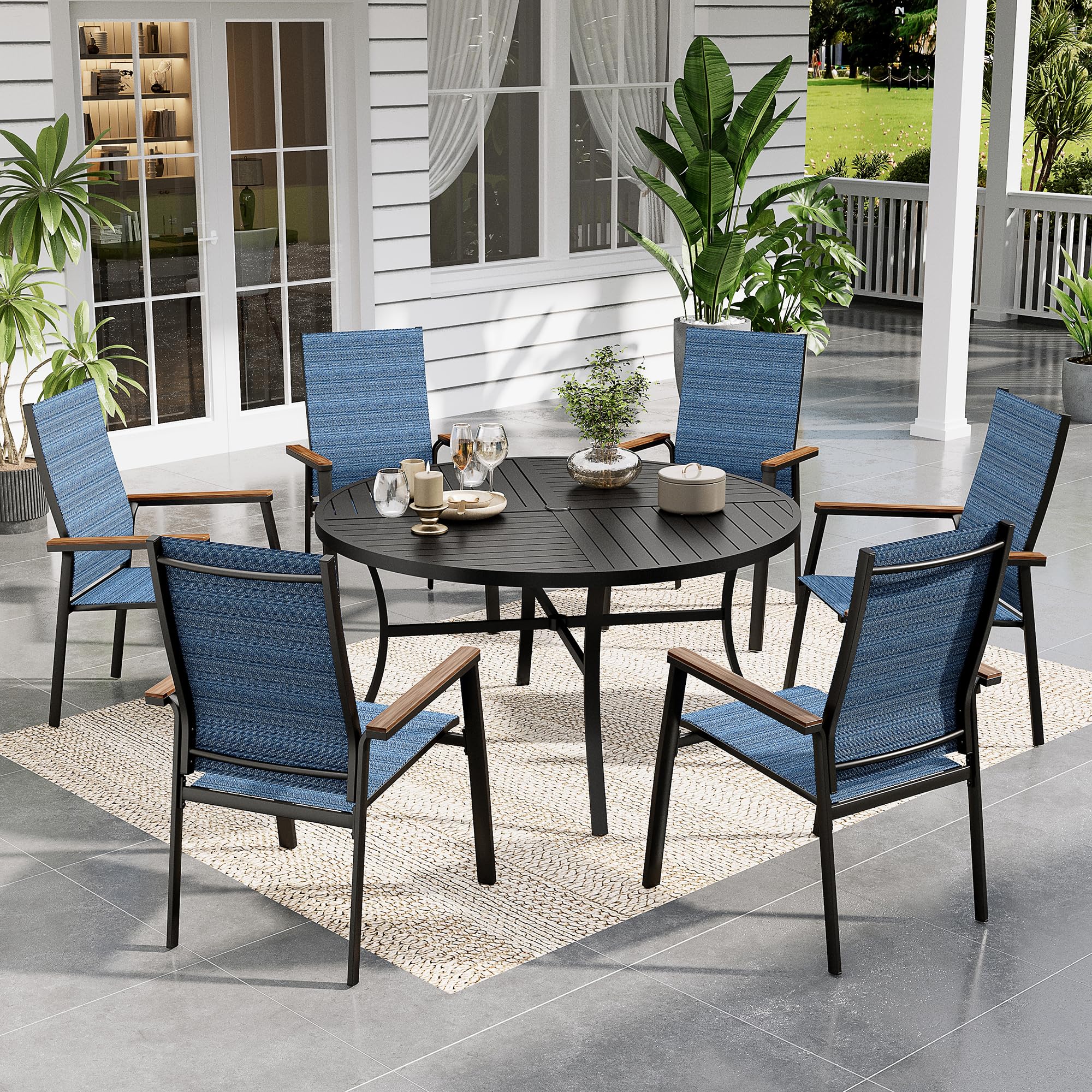 Sophia &amp; William Round Patio Dining Set for 6 with Aluminum Chairs, Blue