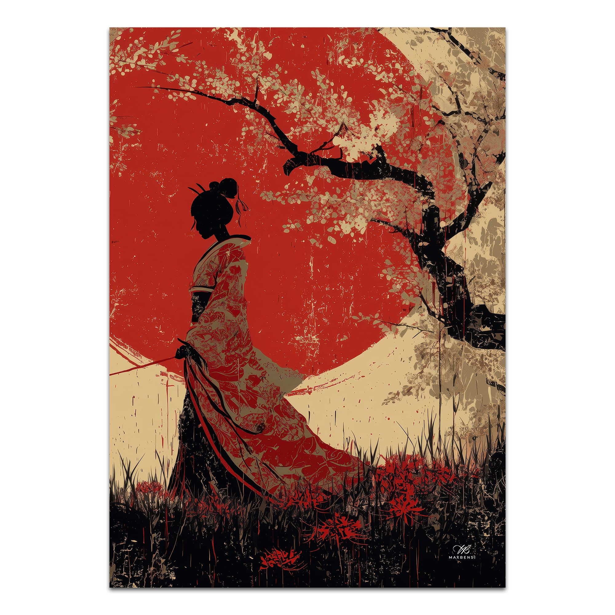 Generico Set 2 Poster A3 Collezione Kizuna Promessa sotto i Sakura | Stampe Giapponesi Moderne Samurai e Geisha con Filo Rosso del Destino | Regalo per Coppia | 30x42 cm | Carta Premium 260g