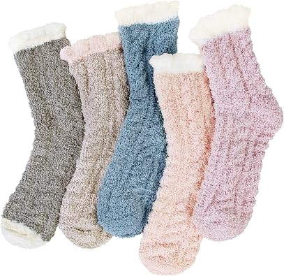 Loritta 5 Pairs Womens Fuzzy Socks Cozy Soft Fluffy Cute Cat Animal Winter Warm Slipper Socks Christmas Stocking Stuffers