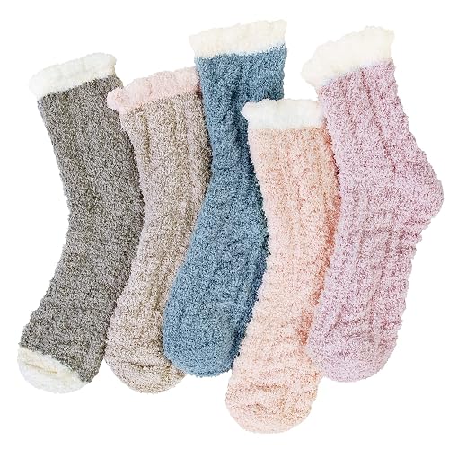 Loritta 5 Pairs Womens Fuzzy Socks Cozy Soft Fluffy Cute Cat Animal Winter Warm Slipper Socks Christmas Stocking Stuffers - A - Mixed Color