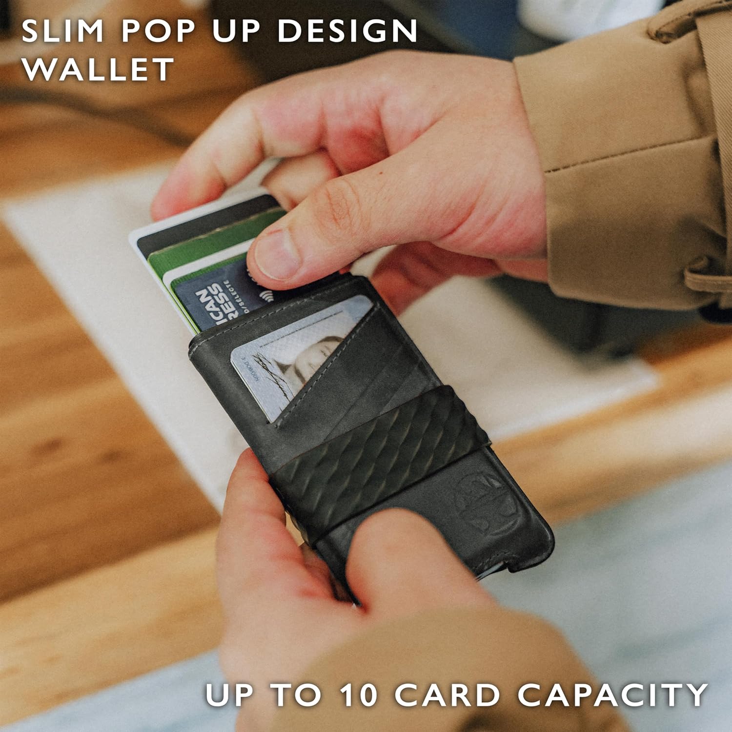 Hacksmith The Smith Wallet – Slim RFID Blocking Wallet for Men – Minimalist Front Pocket Wallet with Money Clip Band – Tactical Leather and Metal Wallets for Credit Cards & Cash (Black)