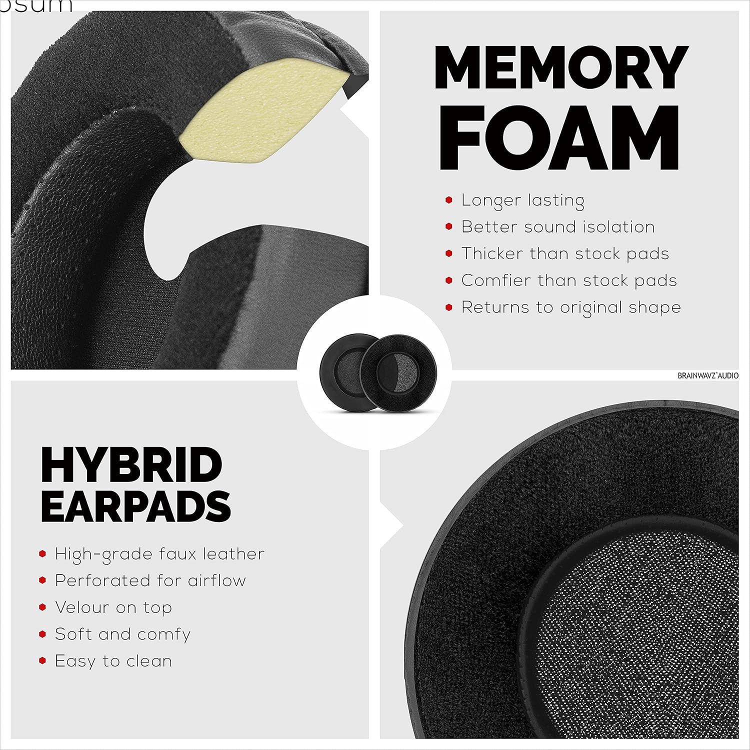 Up To 40% OFF BRAINWAVZ Round Memory Foam Earpads - Suitable Many Large Headphones - SteelSeries, HD668B, ATH, AKG K553, HifiMan, ATH, Philips, Fostex, Sony Ear Pad & More (Hybrid)