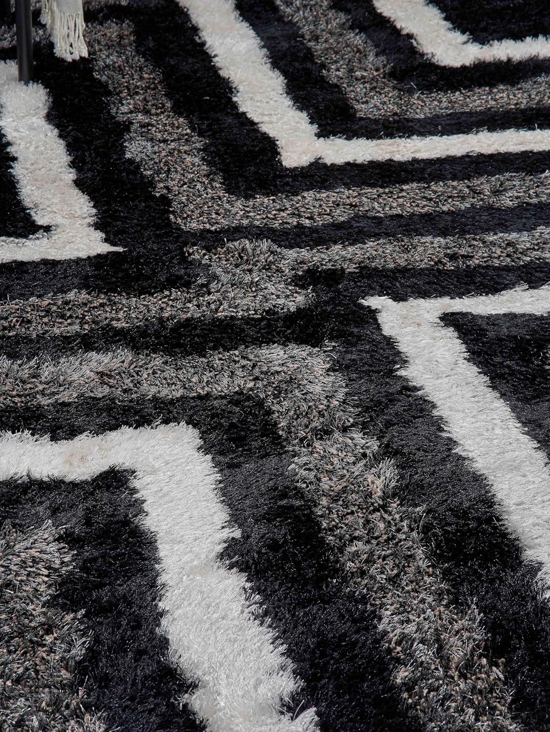 Rugsotic Carpets Hand Tufted SHAG Polyester ECO-Friendly Area Rugs - 5'x8', Rectangle, Black Beige, Geometric Modern Design, High Pile Thick Handmade Anti Skid Rugs for Living Room K00013