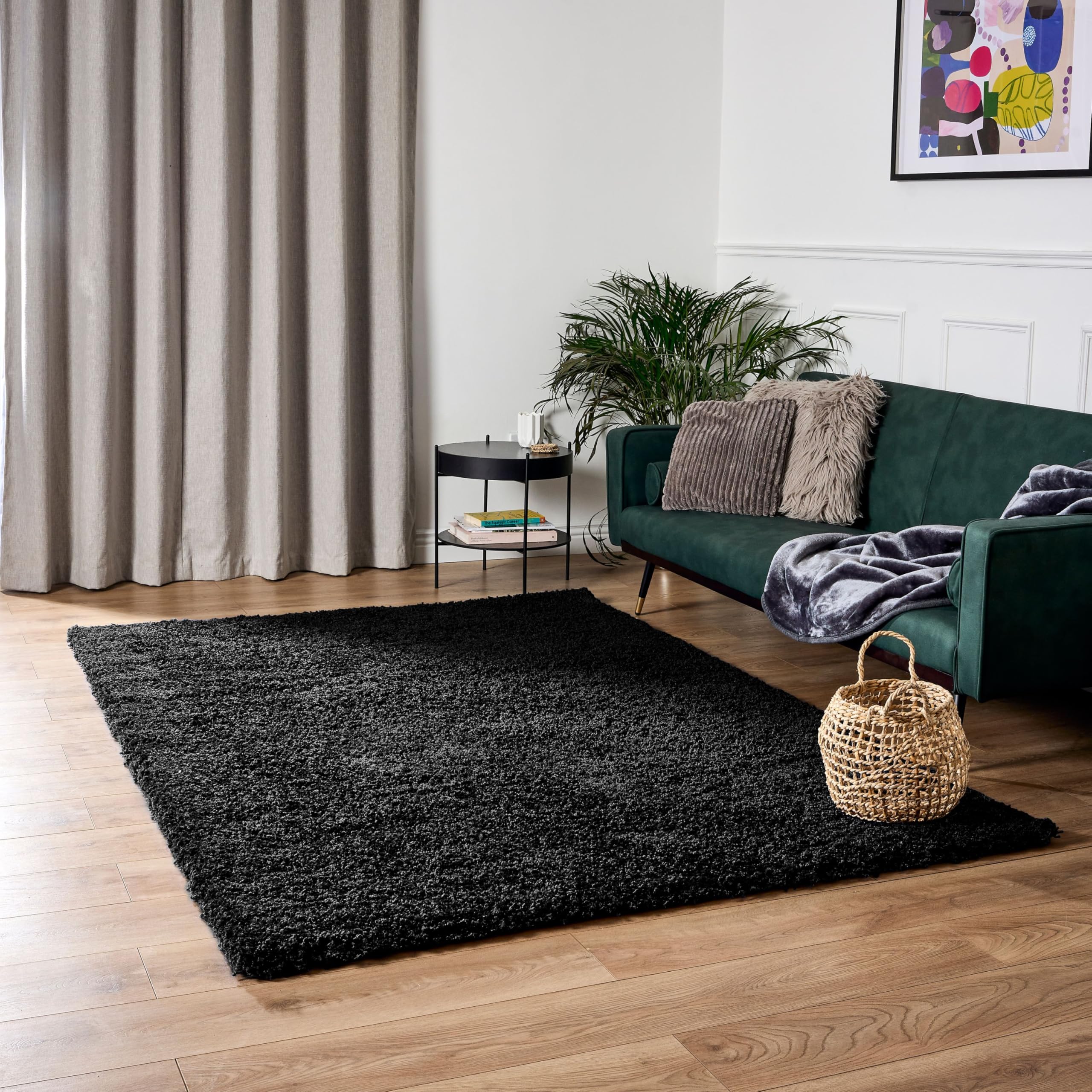 Bravich Navy Blue Shaggy Rug 80 x 150cm (2'7" x 4'11") 5cm Pile Medium Thick Fluffy Living Room Hessian Backed Washable — view 98