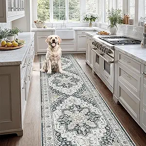 Madane Hallway Rug 3x10, Kitchen Rugs Washable Entryway Rug Vintage Kitchen Runners Non Slip Indoor Area Rug Farmhouse Carpet Runner for Bathroom Living Room Bedroom, Black