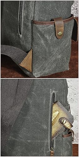 Miniatura 6 de Le'aokuu Lona y cuero genuino impermeable unisex adulto mochila diaria mochila casual bolsa de viaje, Negro -