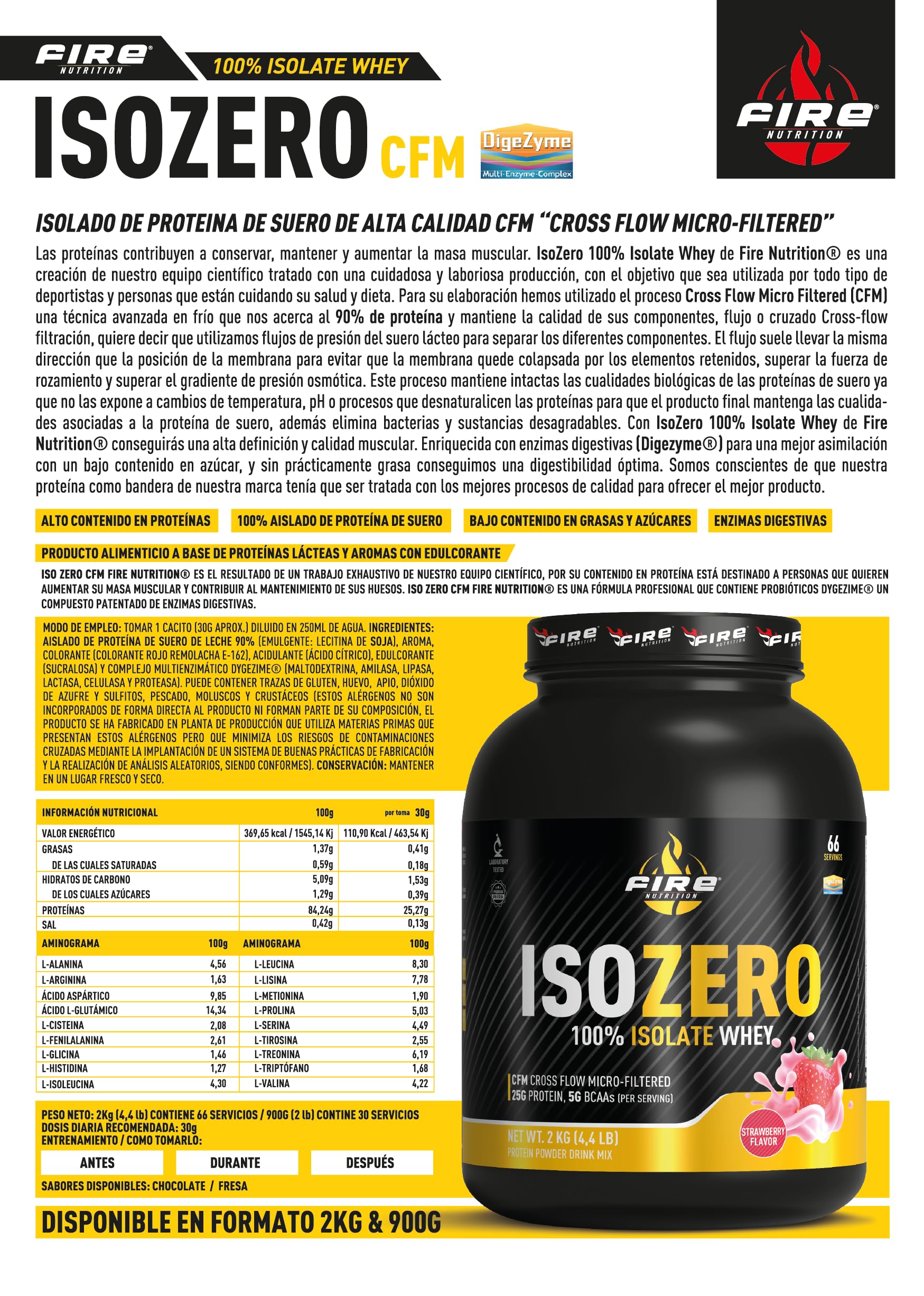 Fire Nutrition - ISOZERO 900 g - 100% Isolate Whey - Czekolada - Białko izolowane - Izolat białka serwatkowego - CFM - Wspomaga regenerację mięśni - Z enzymami trawiennymi (DigeZyme)