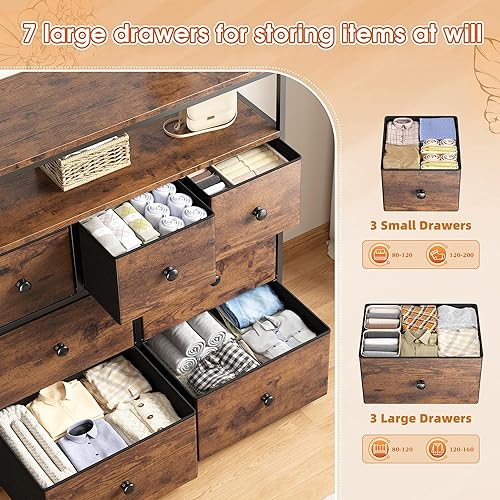 Miniatura 13 de EnHomee Soporte de TV para dormitorio con 7 cómodas y 2 estantes abiertos, cómodas y cómodas para pasillo, entrada, dormitorio, gris Gris