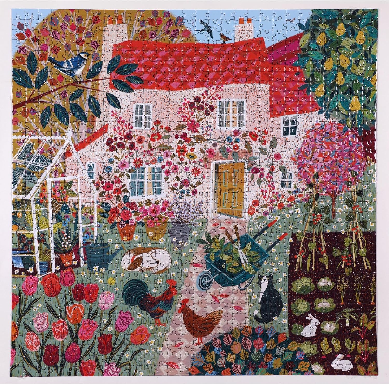 eeBoo 1000 Piece Puzzle - English Cottage Jigsaw Puzzle for Adults, Square 23" x 23" Made with Recycled Board & Vegetable-Based Ink