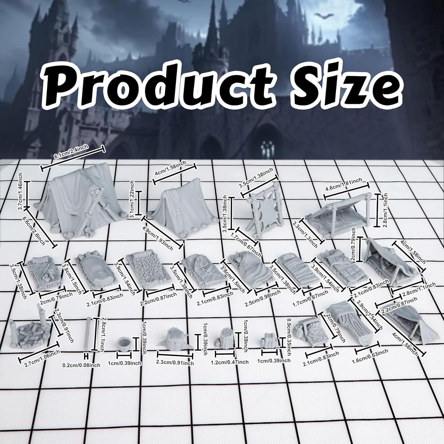 AUSPDICE 21pcs DND Camp Terrain Building Set – Unpainted Miniatures for Dungeons and Dragons, Warhammer, and Tabletop RPG Games