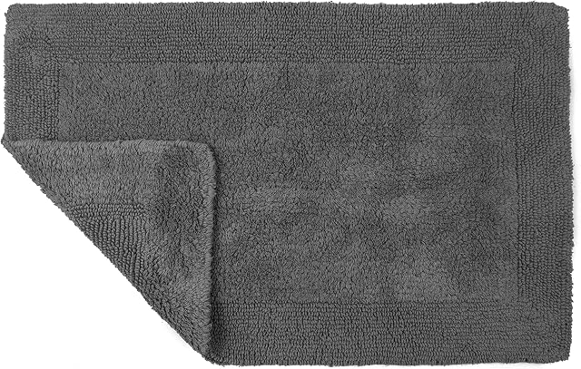 Allure Heavyweight Reversible Bath Mat, 100% Cotton, Super soft, Washable, Large Size 53cm x 85cm (Charcoal)