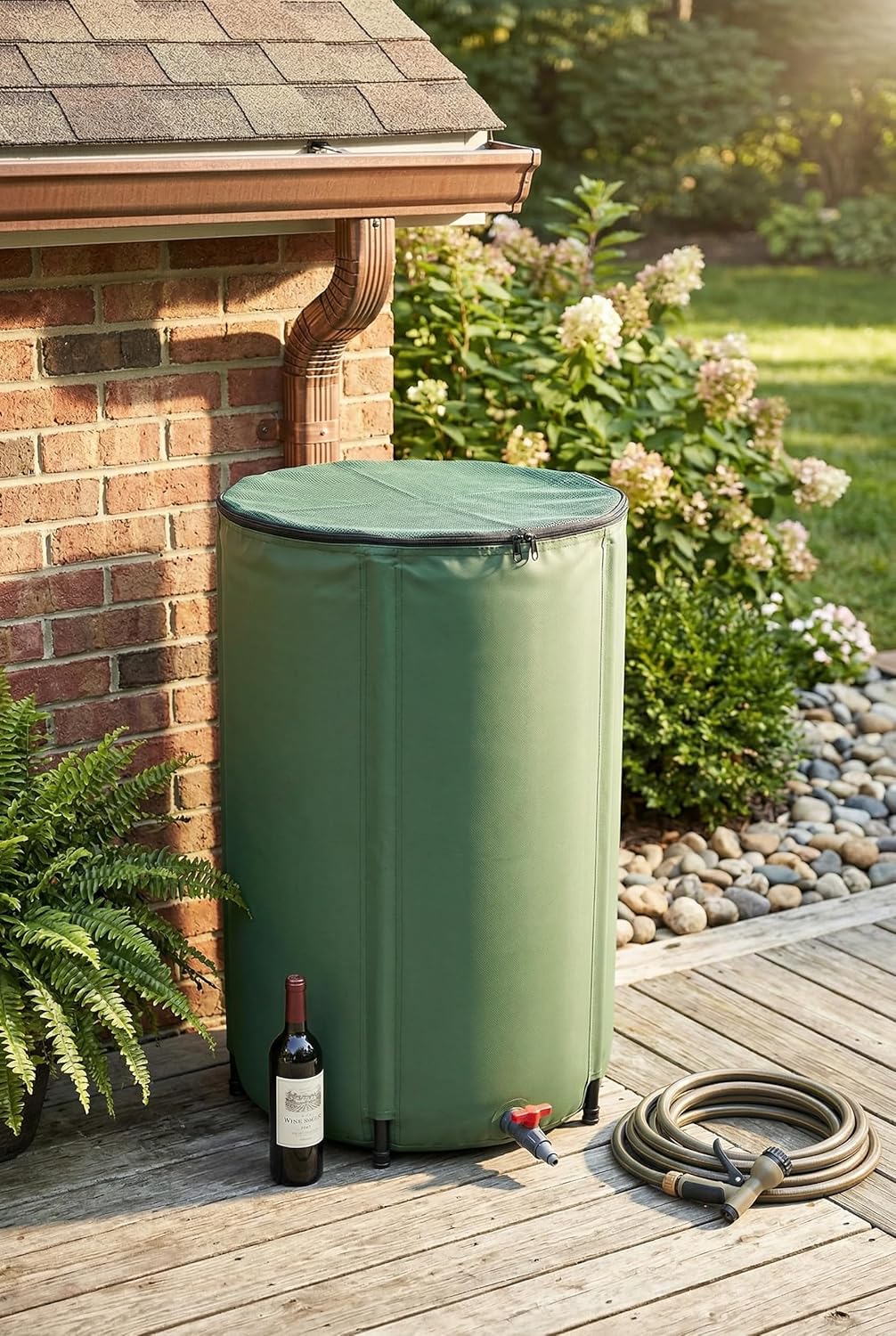 Rain Water Collection Barrel Water Storage Tank with Spigot, Hose and Portable Bucket, Large Plastic Collapsible Rain Catcher Catchment System to Collect Rainwater from Gutter (100Gallon=380L)