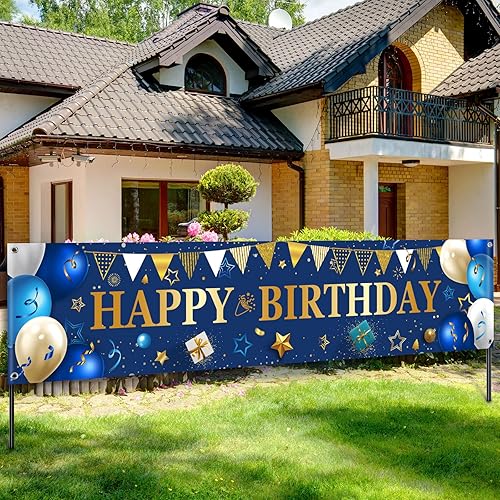 Cartel de patio para regalos de feliz cumpleaños, pancartas grandes de cumpleaños para decoraciones exteriores, telón de fondo para hombres y Dorado
