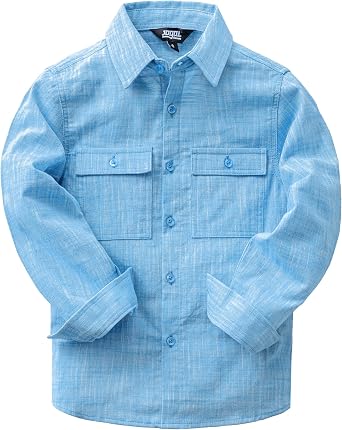 JOGAL Boys Chambray Shirts Long Sleeve Casual Button Down Shirt