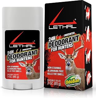 LETHAL Deodorant Stick for Hunters, 24 Hour Protection for Men and Women, Invisible Solid, Aluminum-Free, Unscented, 3 Ounces