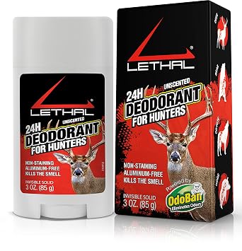 LETHAL Deodorant Stick for Hunters, 24 Hour Protection for Men and Women, Invisible Solid, Aluminum-Free, Unscented, 3 Ounces