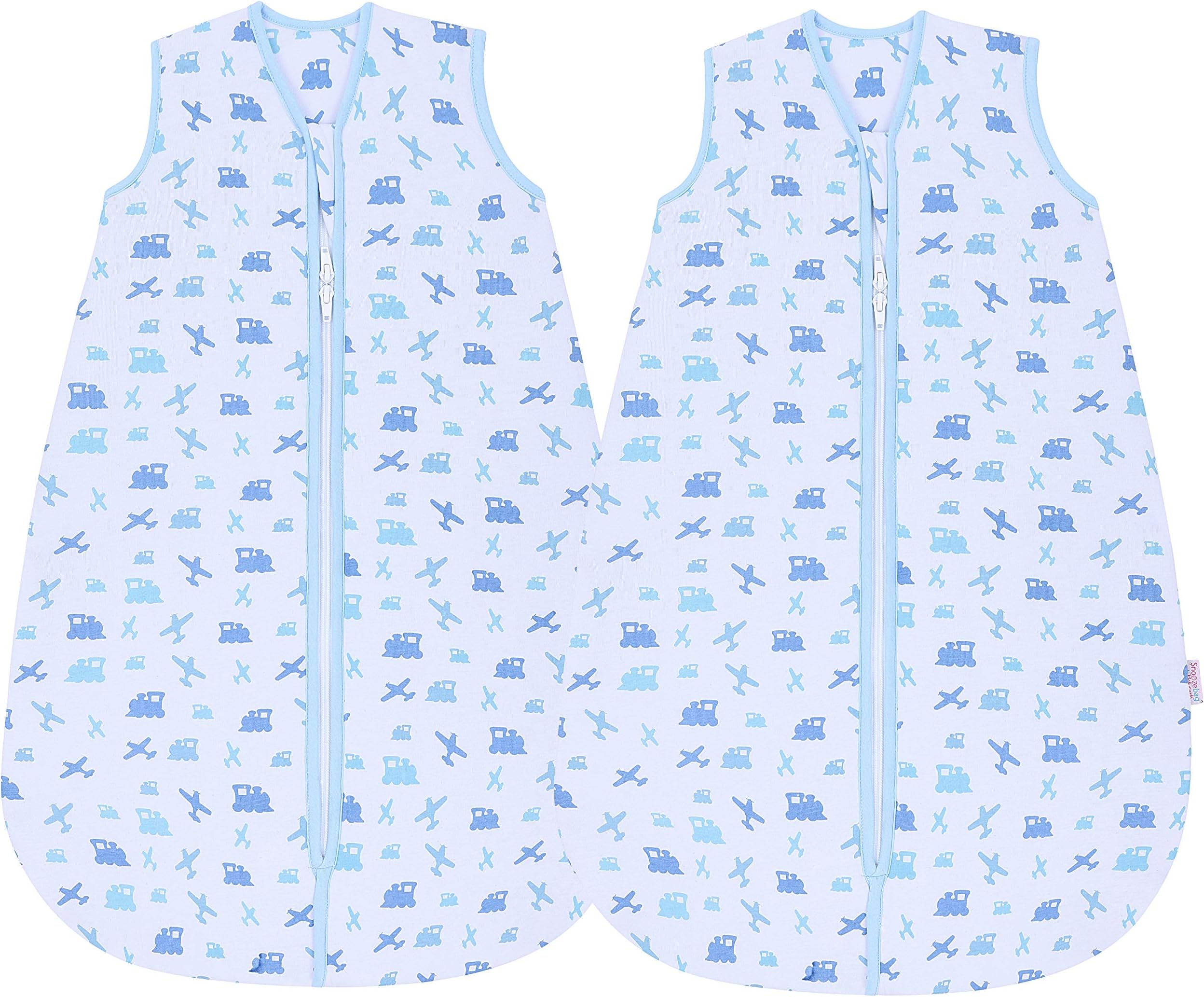 Snoozebag Twin Pack Planes & Trains 100% Cotton 2.5 Tog Boys Nursery Baby Sleeping Bag Blue 18-36 Months (110cm) 2 Pack