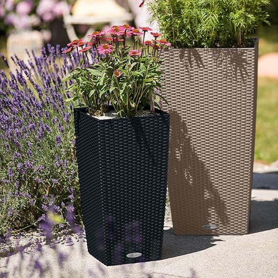 Lechuza CUBICO Cottage 40 Sand Brown, Self-Watering Tall Planter, H29.5 L15.7 W15.7 in