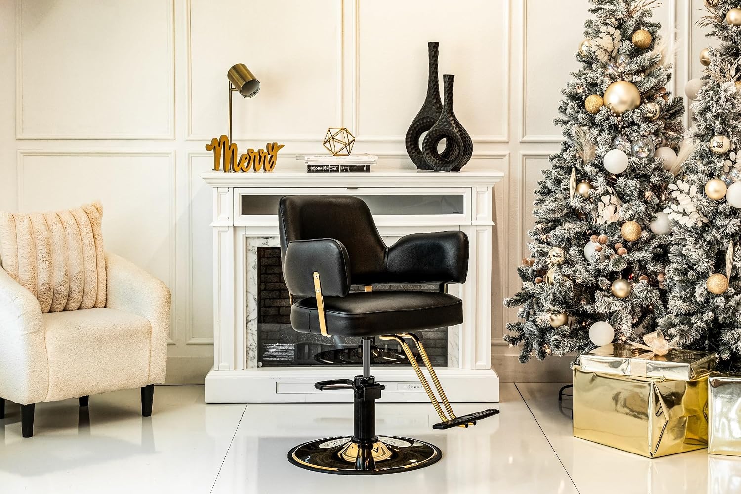 Berkeley Styling Chair Hair Salon Chair Beauty Spa Furniture, Black Cushion Gold Frame