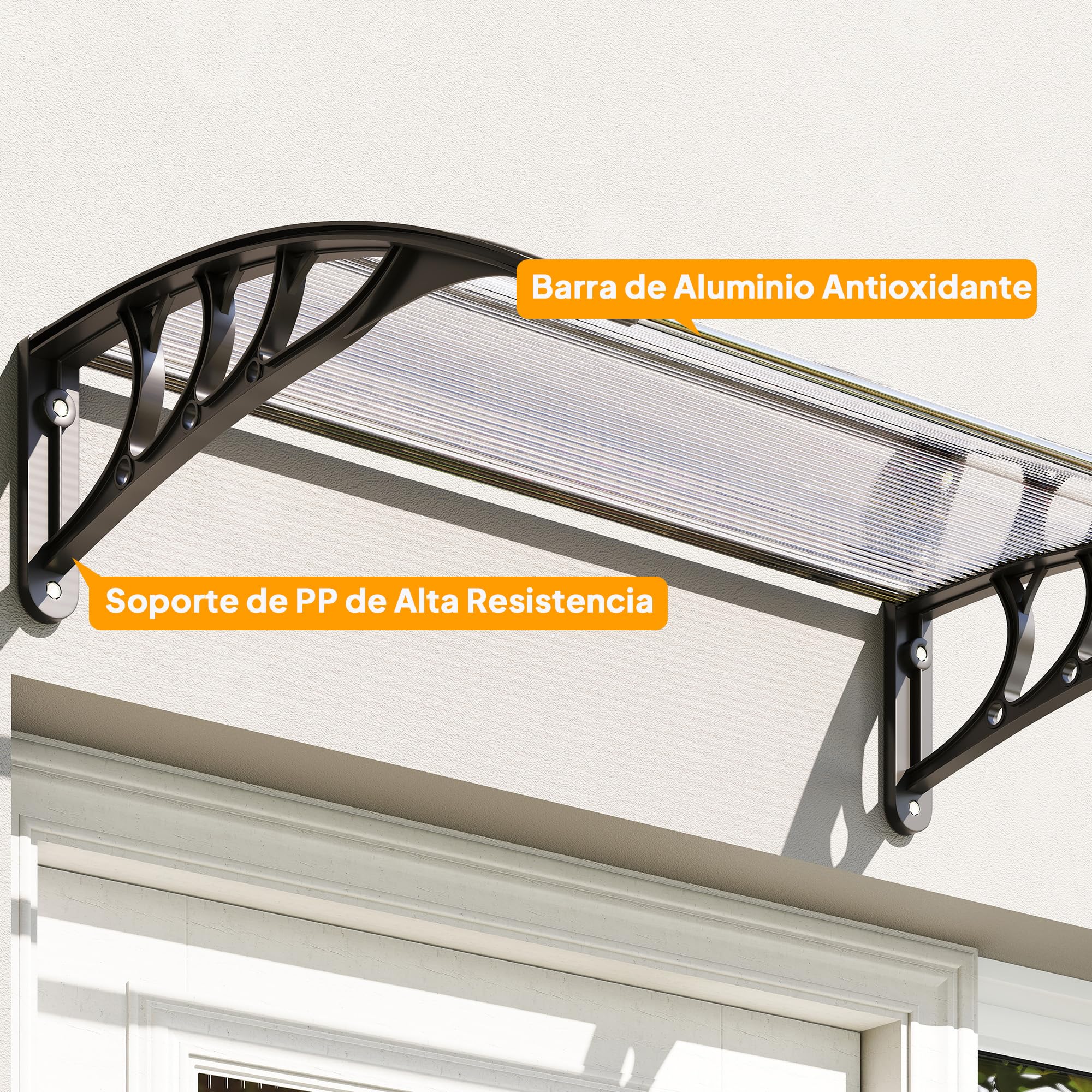 Outsunny Marquesinas Exterior para Puertas y Ventanas 75x100 cm Tejadillo de Protección contra Sol y Lluvia con Soporte de Aleación de Aluminio Transparente