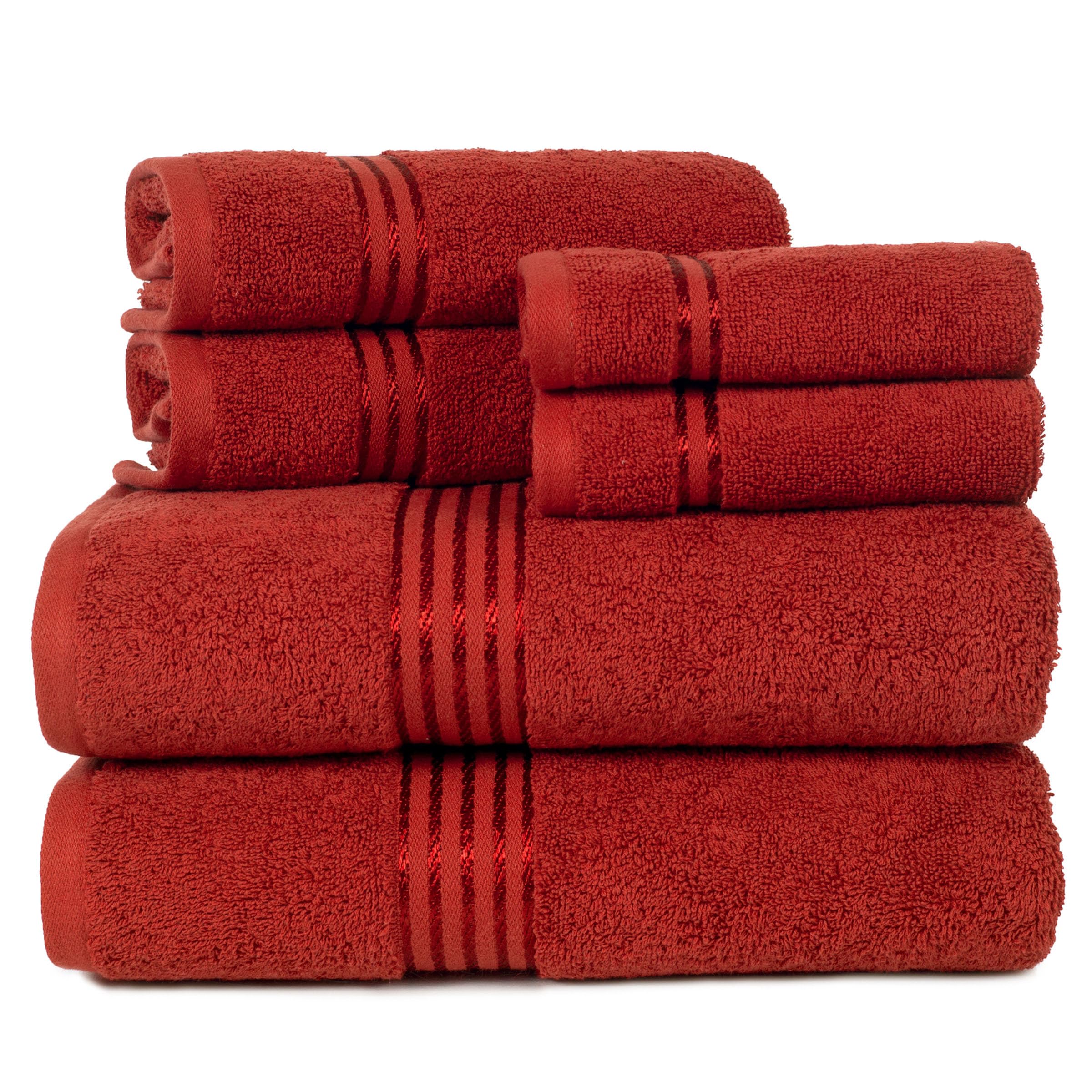 Lavish Home 6PC Towel Set - Cotton Bathroom Accessories with 2 Bath Towels, 2 Hand Towels, and 2 Washcloths - Machine Washable Towels (Burgundy)