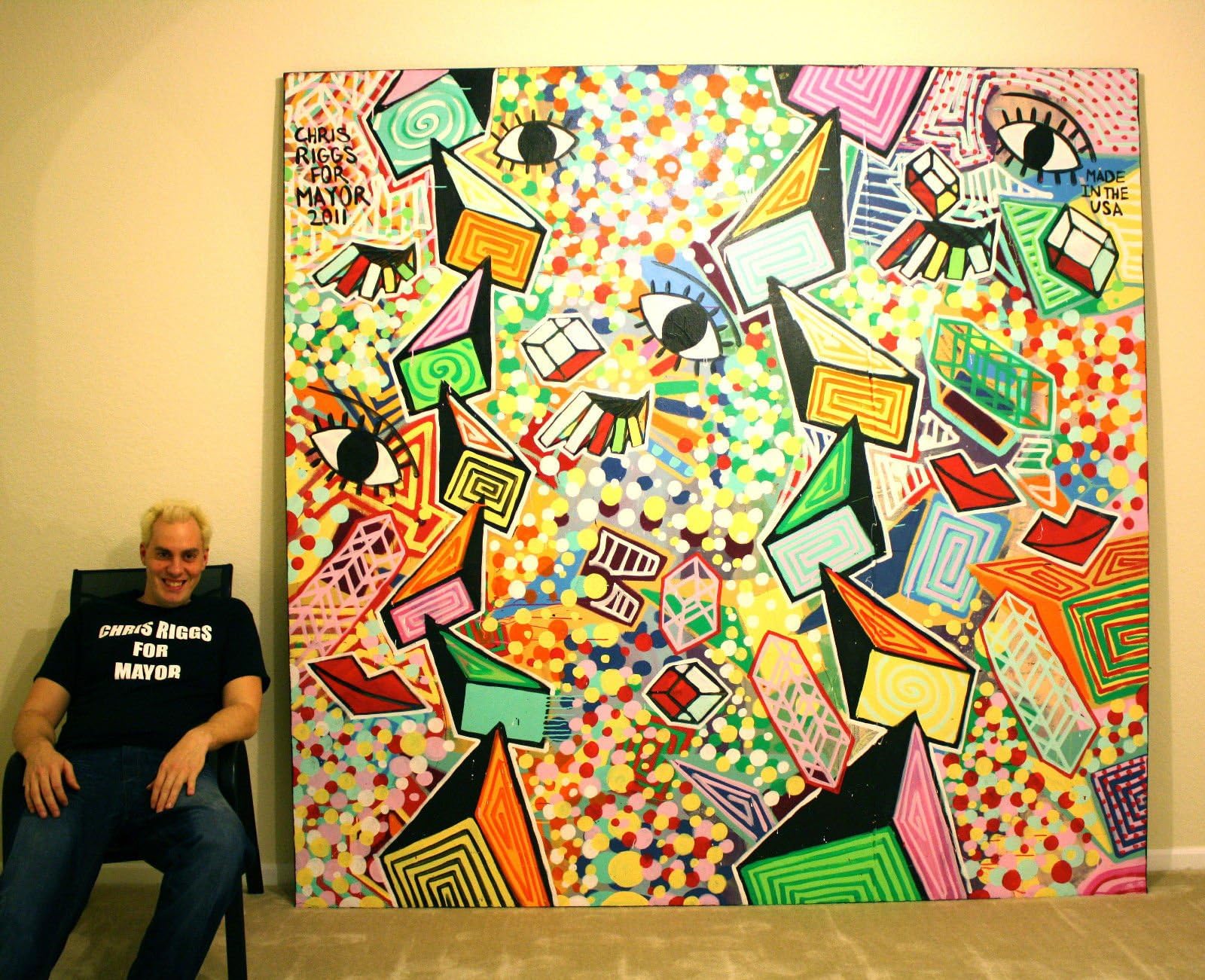 CHRIS RIGGS Original abstract fine art painting 96" x 96" pop street art spray paint NYC acrylic contemporary modern art urban cubism universe portrait canvas