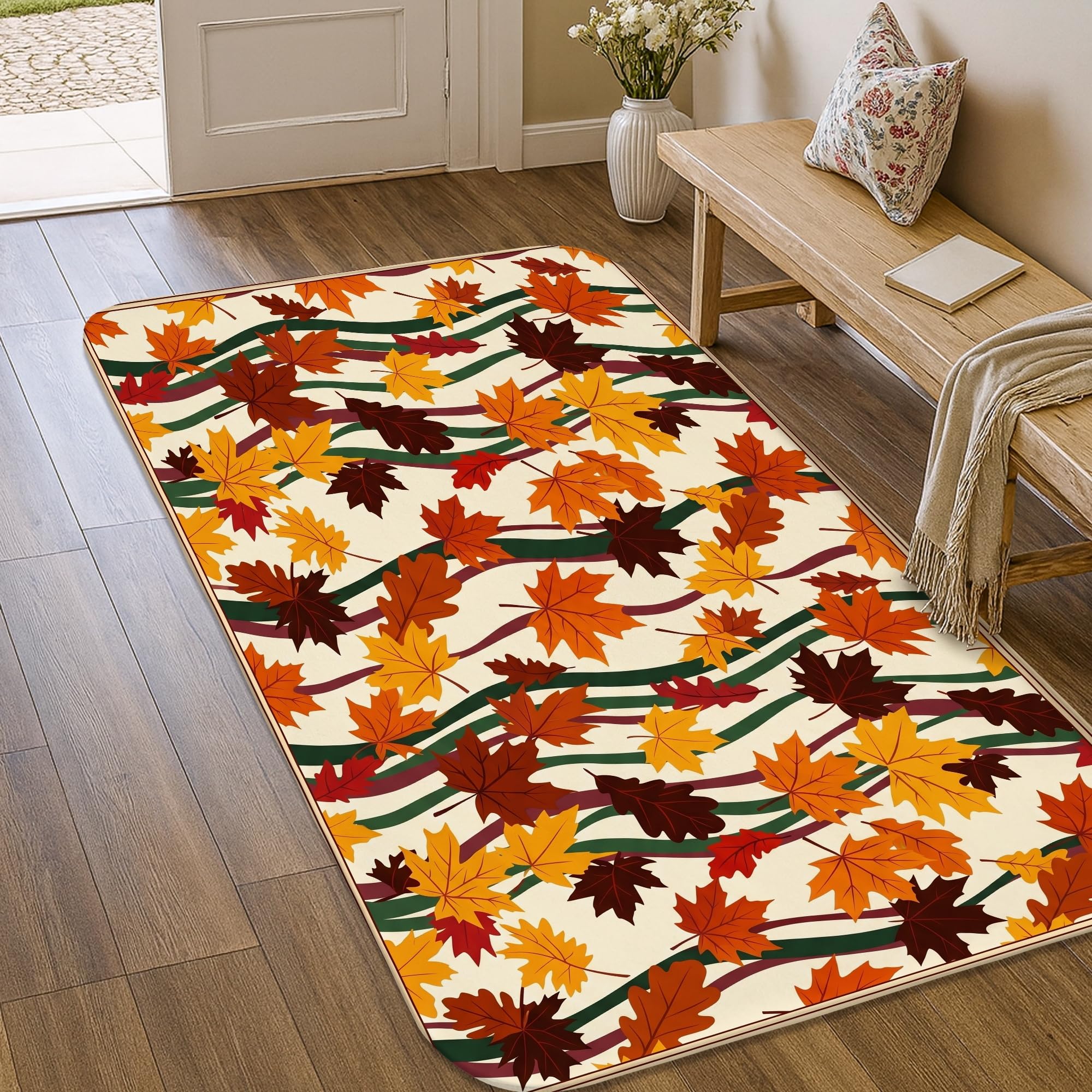 Alfombra de hojas de arce inspirada en la naturaleza para un salón acogedor