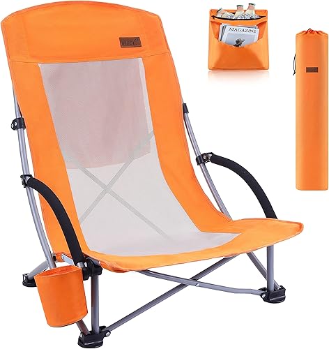 Nice C Silla de playa, sillas de playa para adultos con respaldo alto compacto y refrigerador, portavasos y bolsa de transporte y resistente al aire