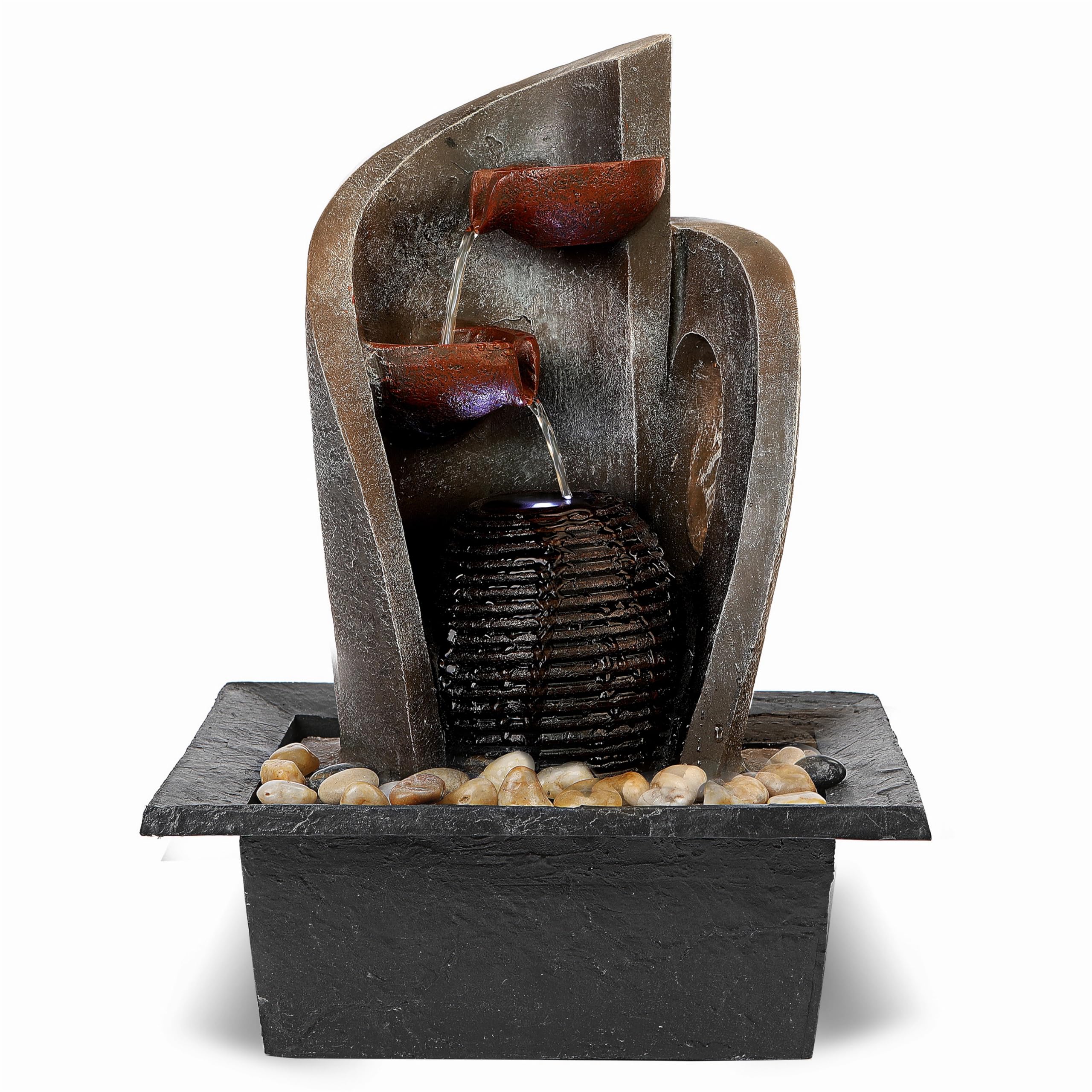 16 inch Waterfall Fountain Indoor-Tabletop Water Fountain-Outdoor Waterfall Spilling into pots Hung on monolithic Water Wall-with LED Lights-Soothing Indoor Waterfall Sounds from Water Machine