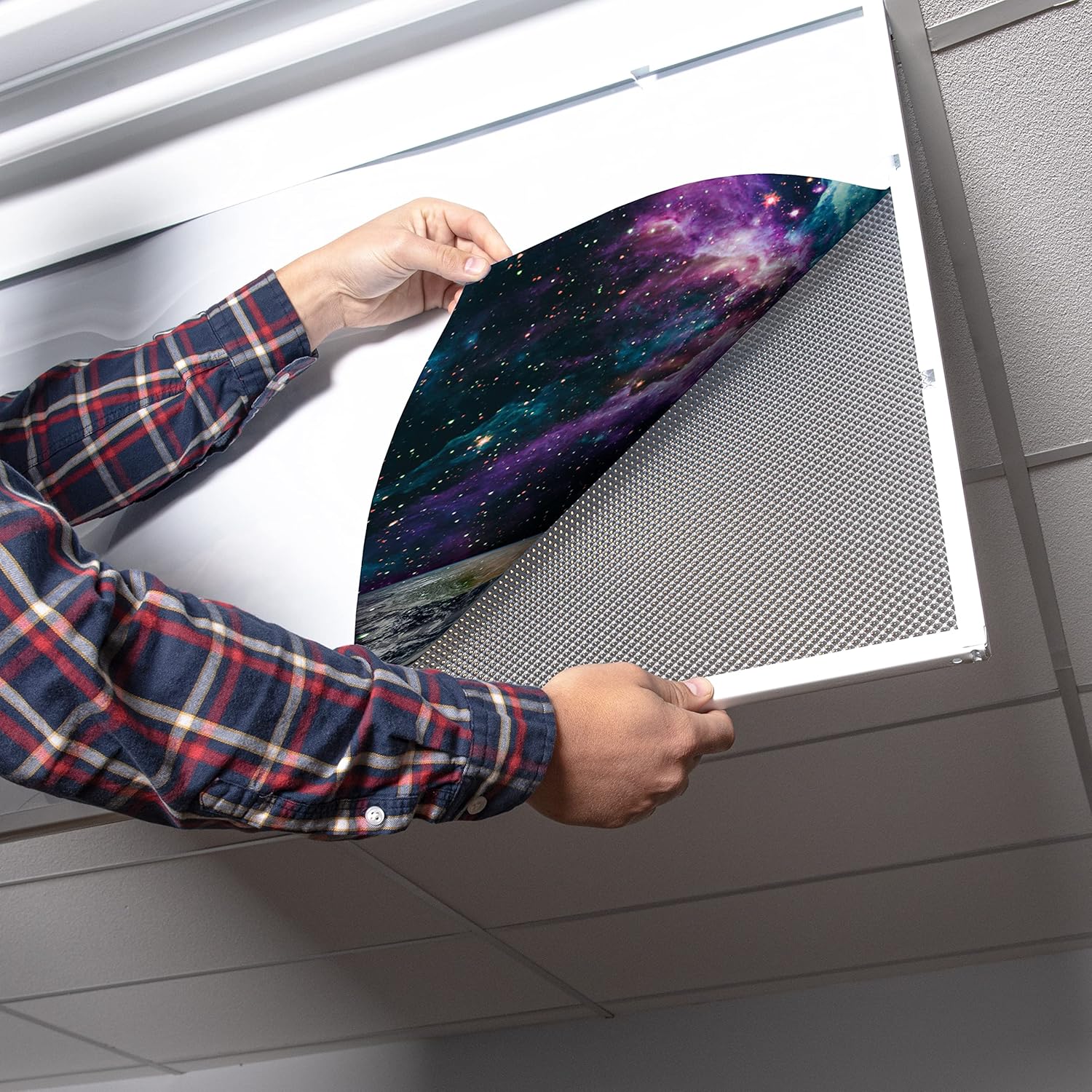 Fluorescent Light Cover for Classroom Ceiling Lights - Premium Backlit Film 2x4 (22.38"x46.5") Florescent Fixture (Pack of 1) School, Office, Sensory, Improve Focus, Eliminate Headaches, Earth & Space