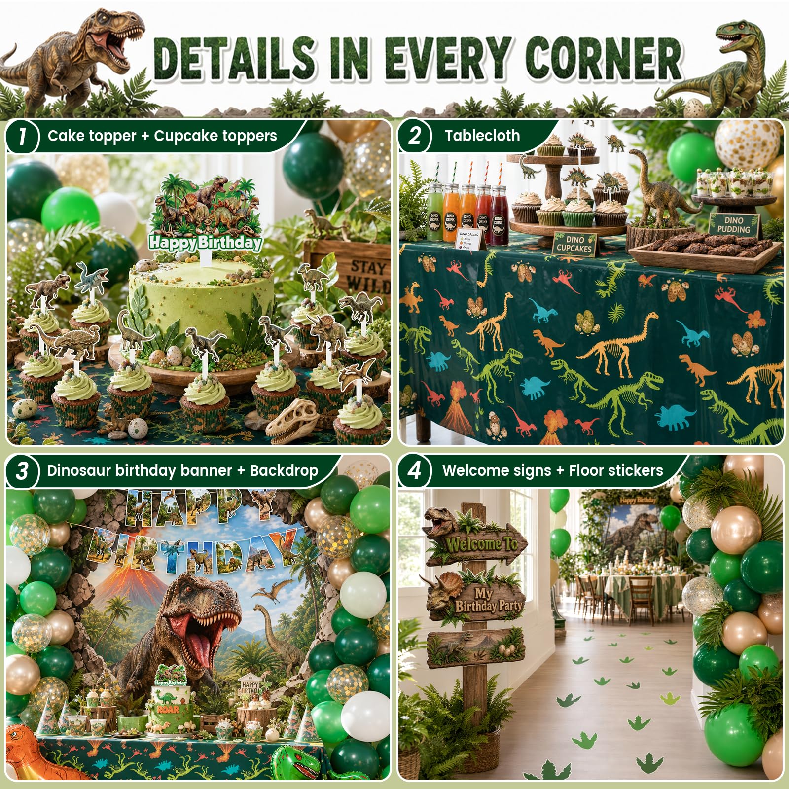 LovesTown Dinosaur Birthday Party Decorations Kit for Kids, 132PCS