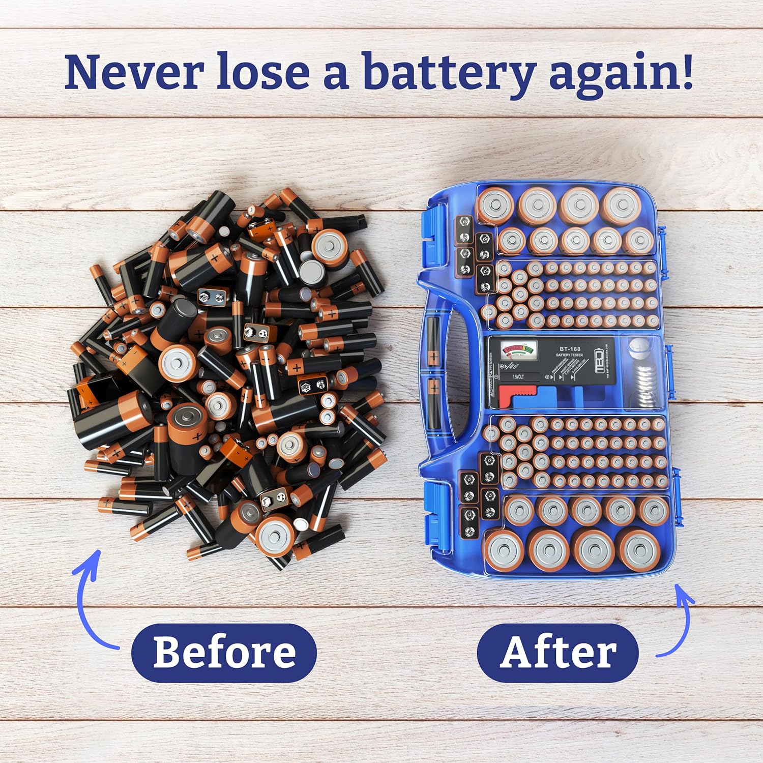 The Battery Organizer, Battery Organizer Storage Case with Tester, Stores & Protects Up to 180 Batteries & Energizer D Batteries, D Cell Long-Lasting Alkaline Power Batteries 12 Count