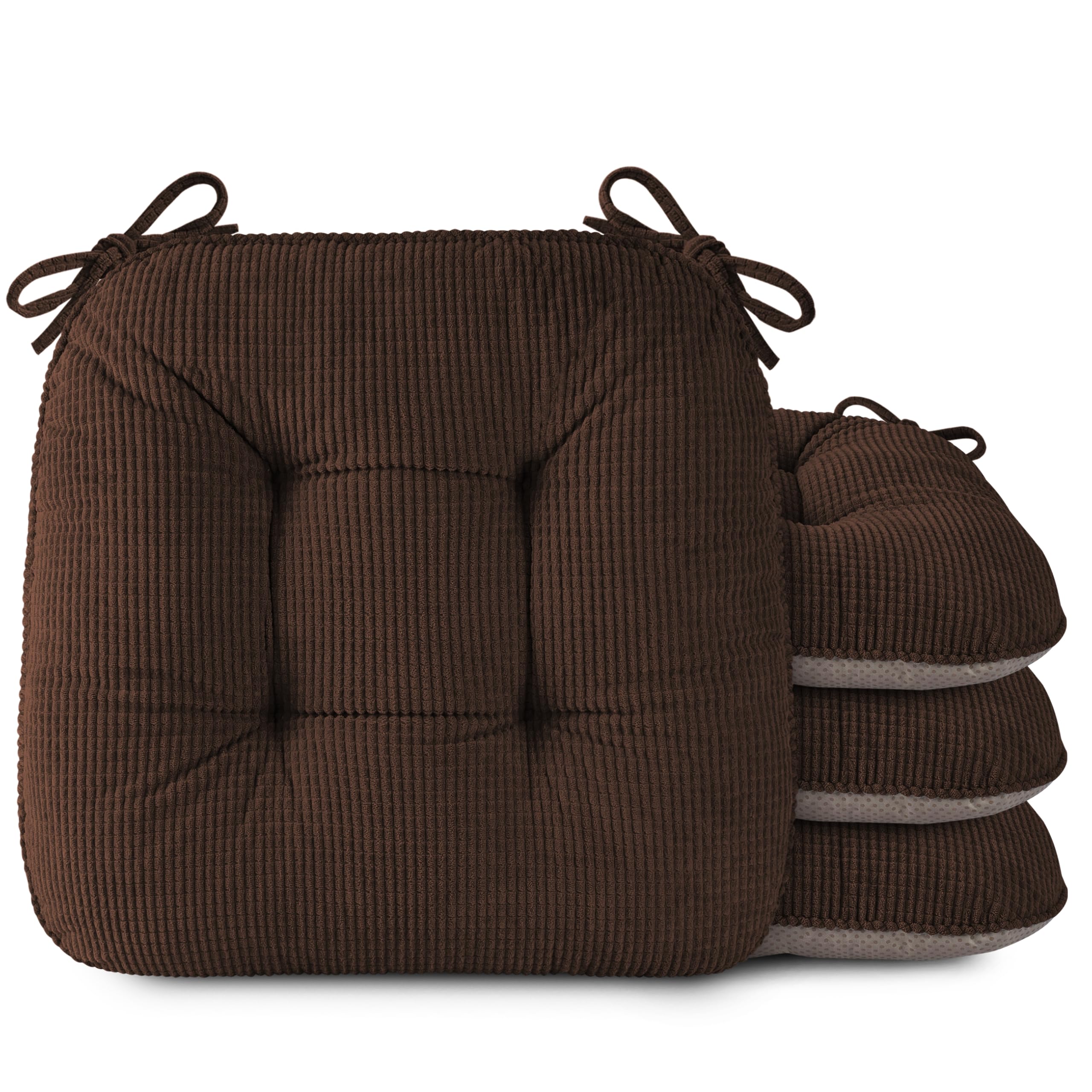 Coussins de chaise 46x46 cm antidérapants OVOV couleur café avec attaches pour salle à manger x4