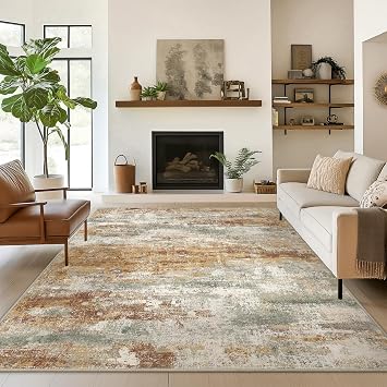 BEIMO 5x7 Area Rug for Bedroom, Orange Green Washable Abstract Non Slip Rug | Modern Abstract Rug Soft Low Pile Living Room Dining Office Classroom Carpet, Orange Easy Care Vacuum Friendly